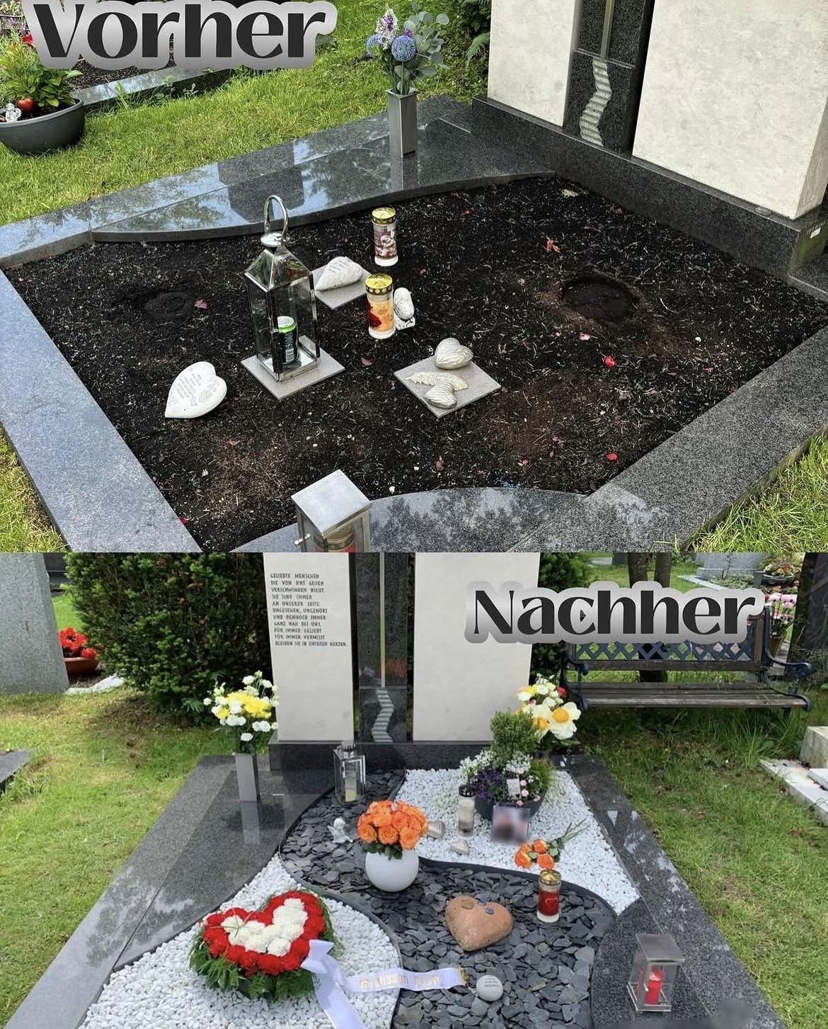 Grabstätte gepflegt – vorher und nachher