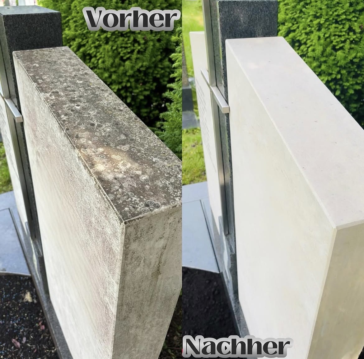 Grabstein-Reinigung vorher und nachher