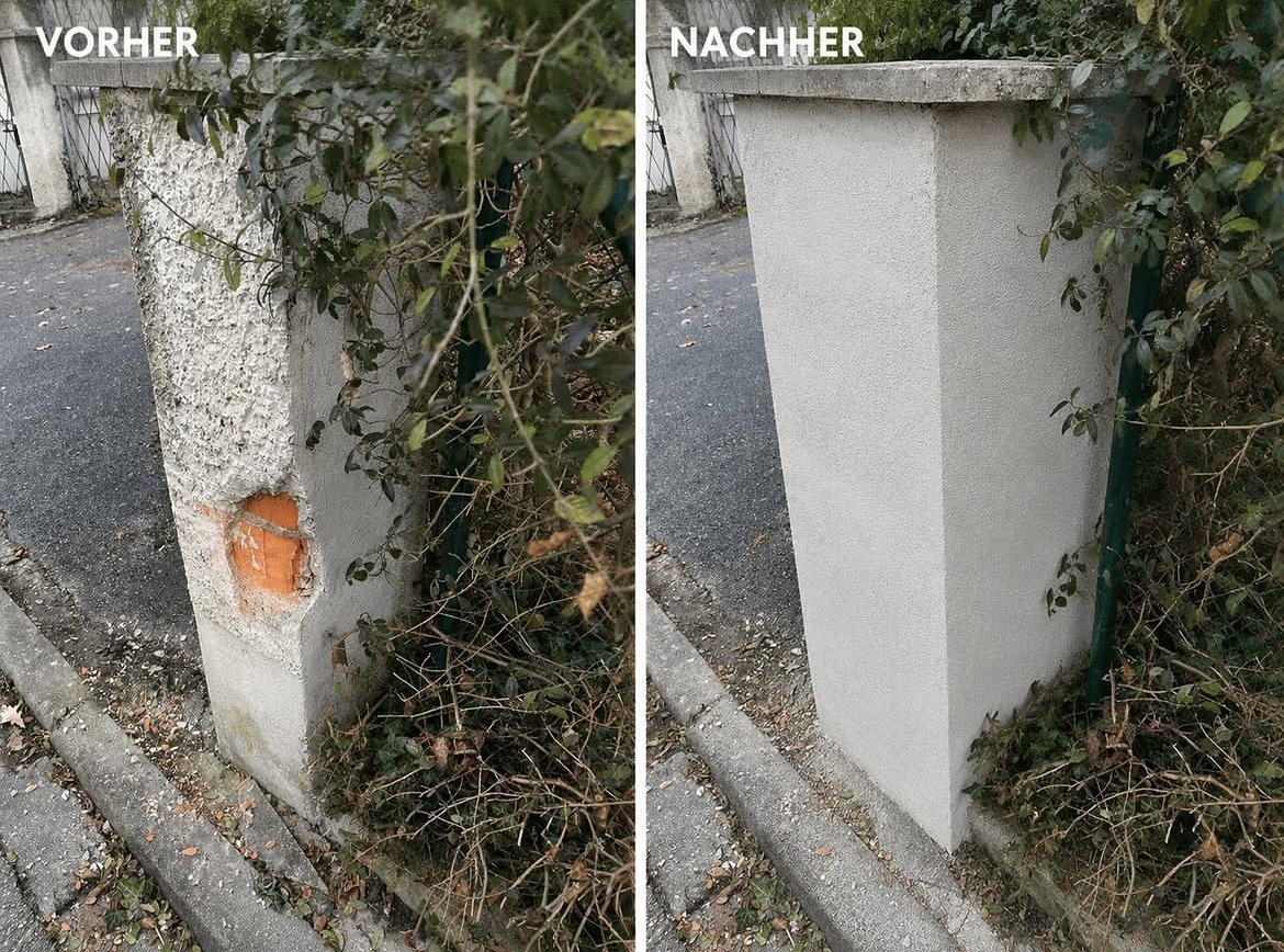 Außensäule mit Putzausbesserung – vorher und nachher